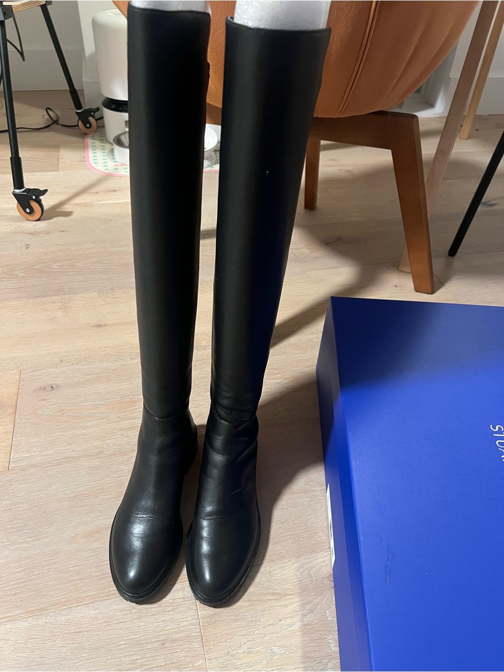 Stuart Weitzman Black Over-the-Knee Slim Leather Boots